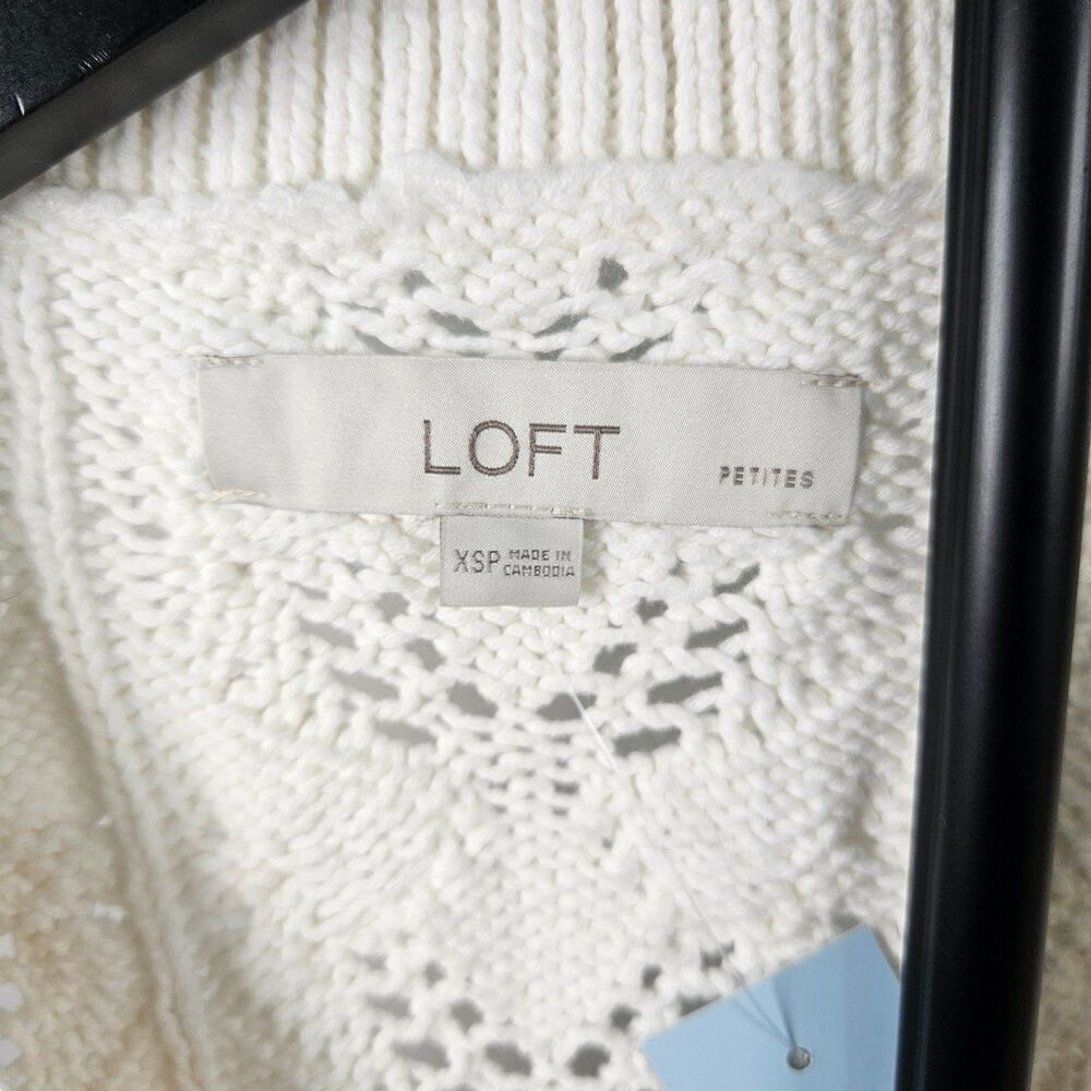 NWT LOFT Petite XS White Pointelle Knit Sweater Vest V-Neck Cotton Preppy Boho - Picture 2 of 8